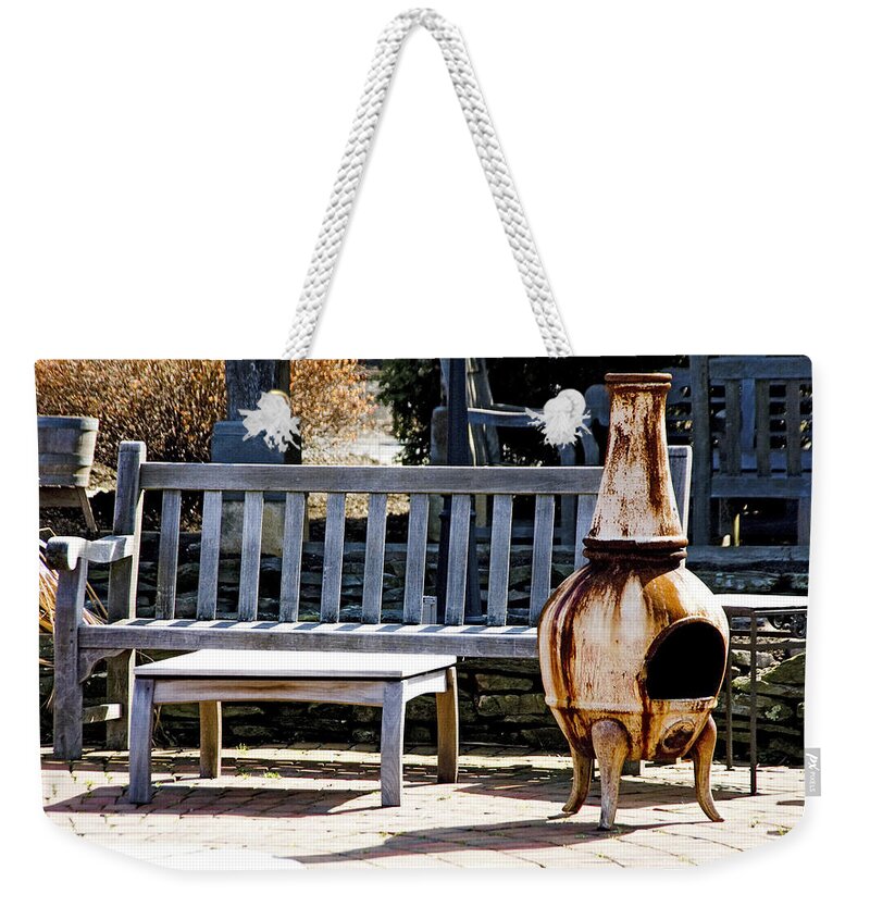 Rusty Weekender Tote Bag featuring the photograph Rusty antique fire place by Jose Rojas