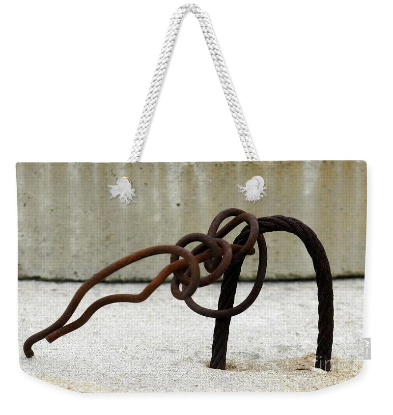 Rusty Weekender Tote Bag featuring the photograph Rusty Twisted Metal I by Lilliana Mendez