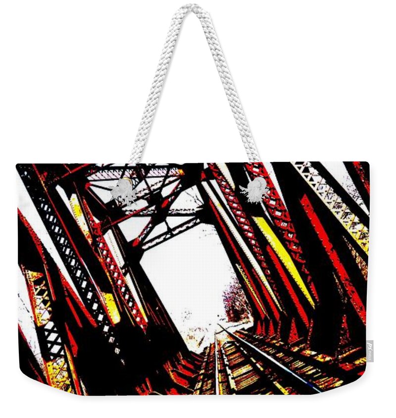  Weekender Tote Bag featuring the photograph RxR Bridge polarized by Daniel Thompson