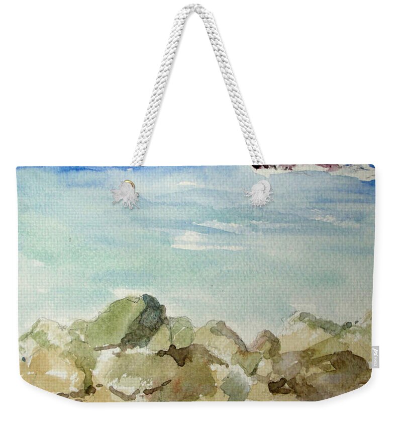 Seascape Weekender Tote Bag featuring the painting Saba by Mafalda Cento