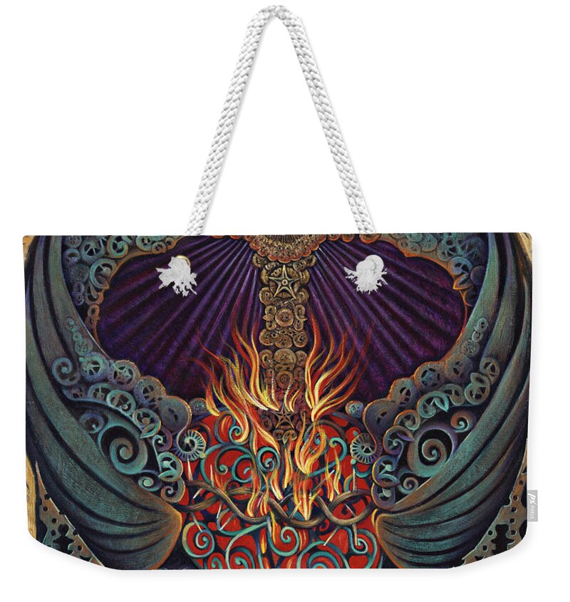 Sacred Weekender Tote Bag featuring the painting Sacred Heart by Ricardo Chavez-Mendez