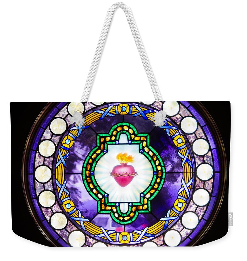 Sacred Heart Stained Glass Weekender Tote Bag featuring the photograph Sacred Heart Stained Glass by Debra Martz