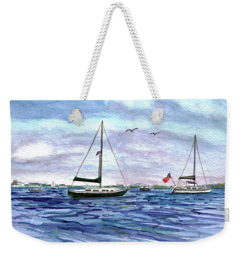 Boat Weekender Tote Bag featuring the painting Safe Harbour by Clara Sue Beym
