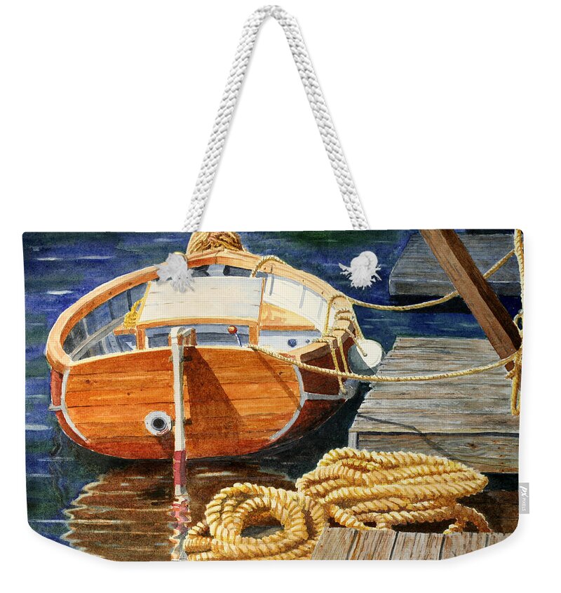 Boat Weekender Tote Bag featuring the painting Safe Mooring by Roger Rockefeller