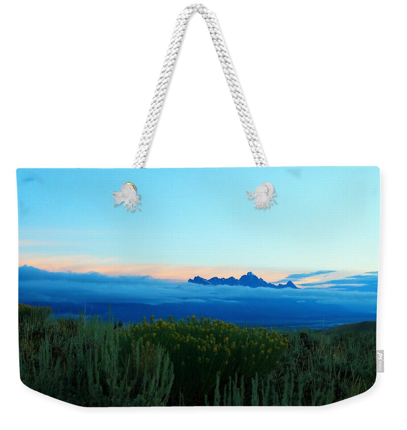 Grand Teton Mountains Weekender Tote Bag featuring the photograph Sage Bush and Tetons by Catie Canetti