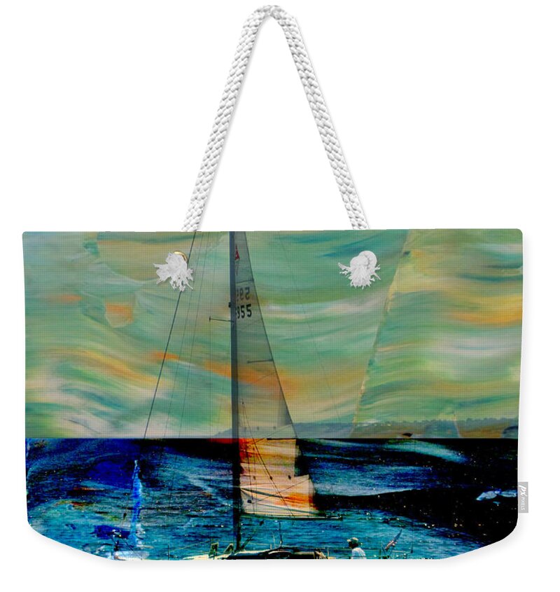 Sailboat Weekender Tote Bag featuring the digital art Sailboat and Abstract by Anita Burgermeister