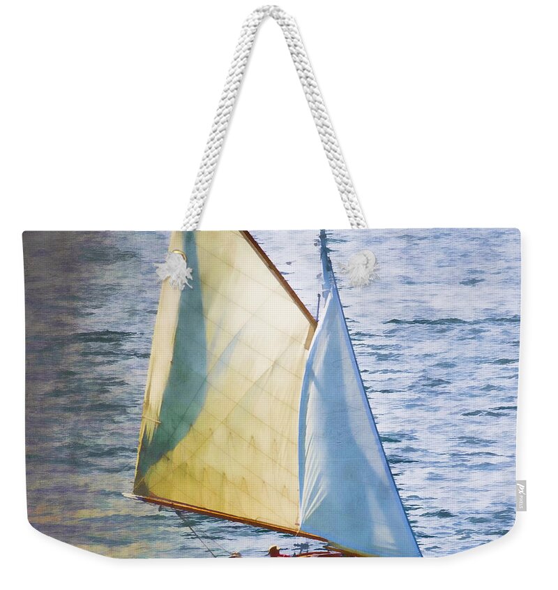 Sailboat Weekender Tote Bag featuring the photograph Sailboat Off Marthas Vineyard Massachusetts by Carol Leigh