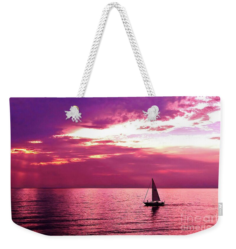 Sunset Weekender Tote Bag featuring the photograph Sailing Into The Setting Sun by Kathi Mirto