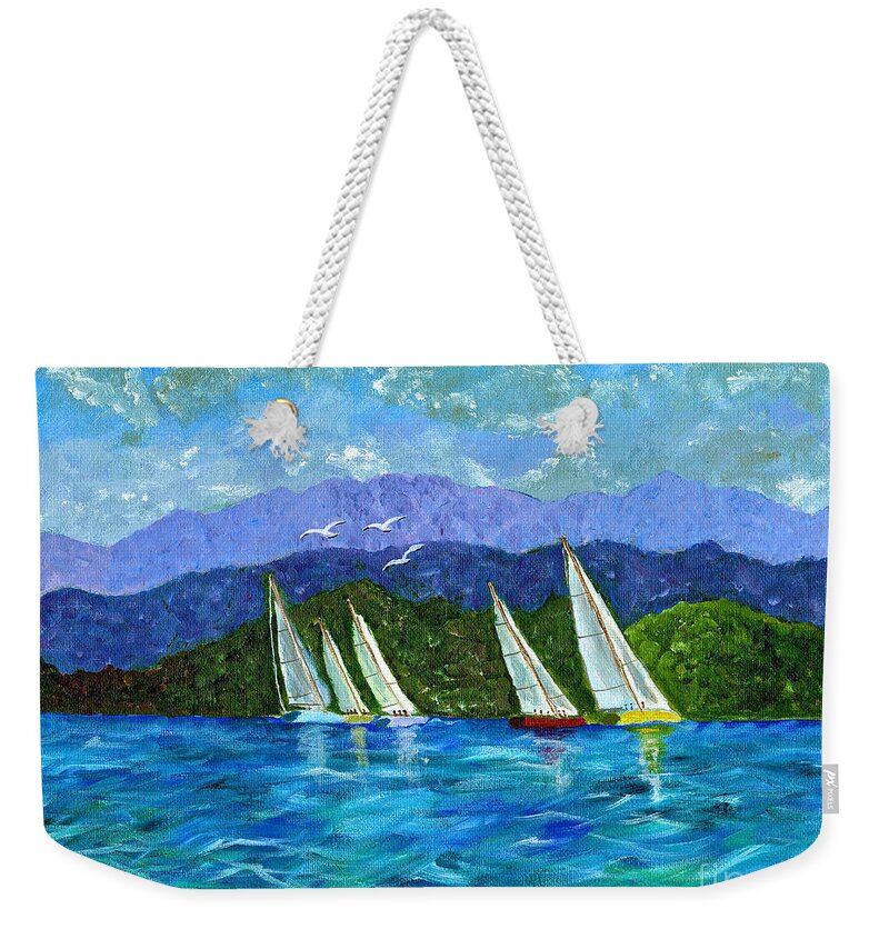 Landscape Weekender Tote Bag featuring the painting Sailing by Laura Forde