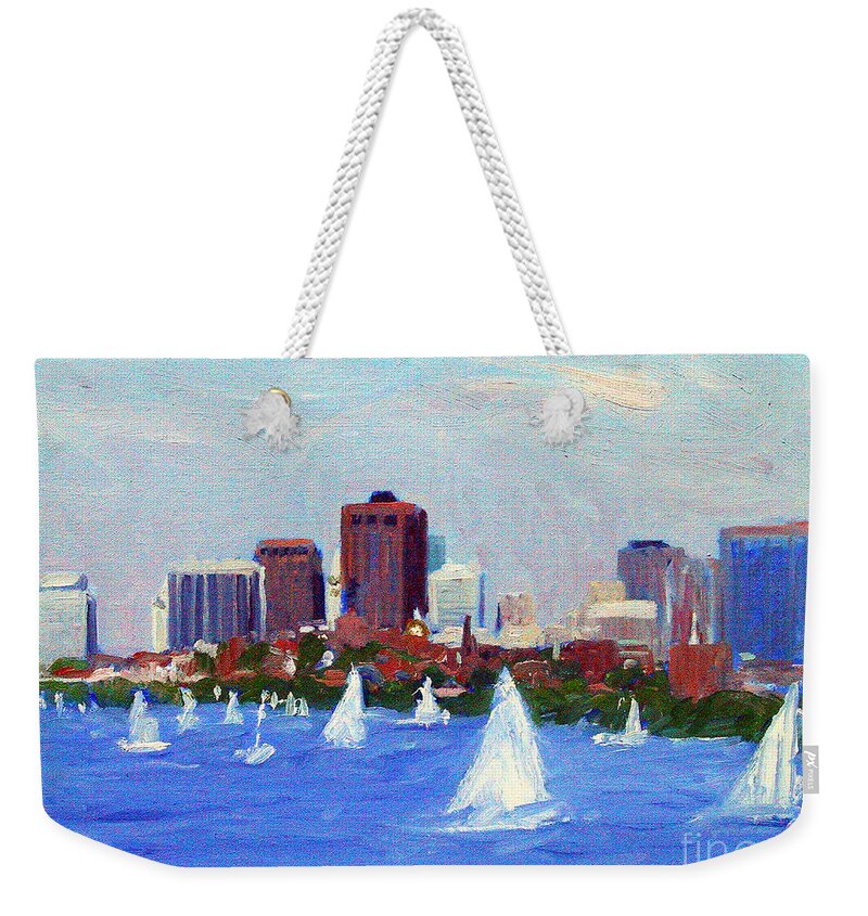 Sailing Weekender Tote Bag featuring the painting Sailing on the Charles by Candace Lovely