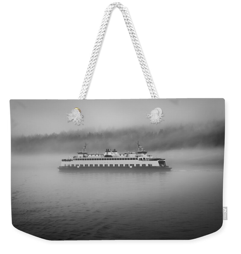 Ferry Weekender Tote Bag featuring the photograph Sailing Through The Fog by Kyle Wasielewski