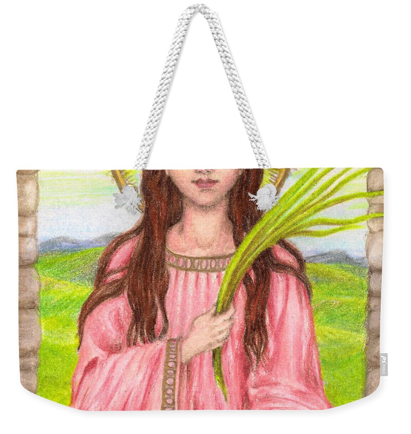 Saint Weekender Tote Bag featuring the drawing Saint Philomena by Michelle Bien