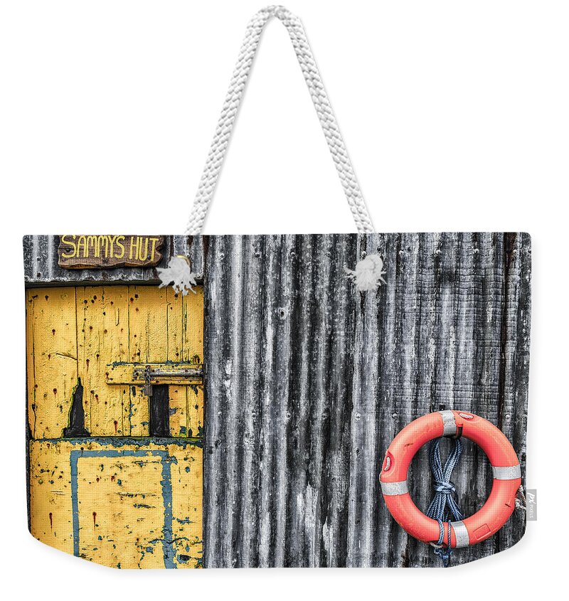 Dunseverick Weekender Tote Bag featuring the photograph Sammy's Hut by Nigel R Bell