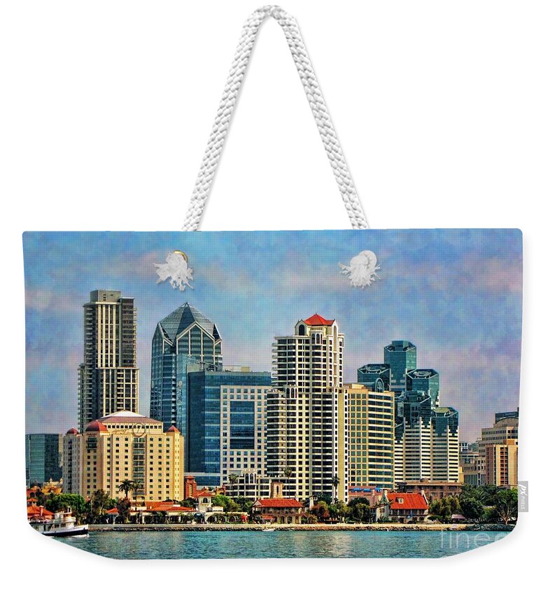 Painterly Weekender Tote Bag featuring the photograph San Diego Skyline by Peggy Hughes