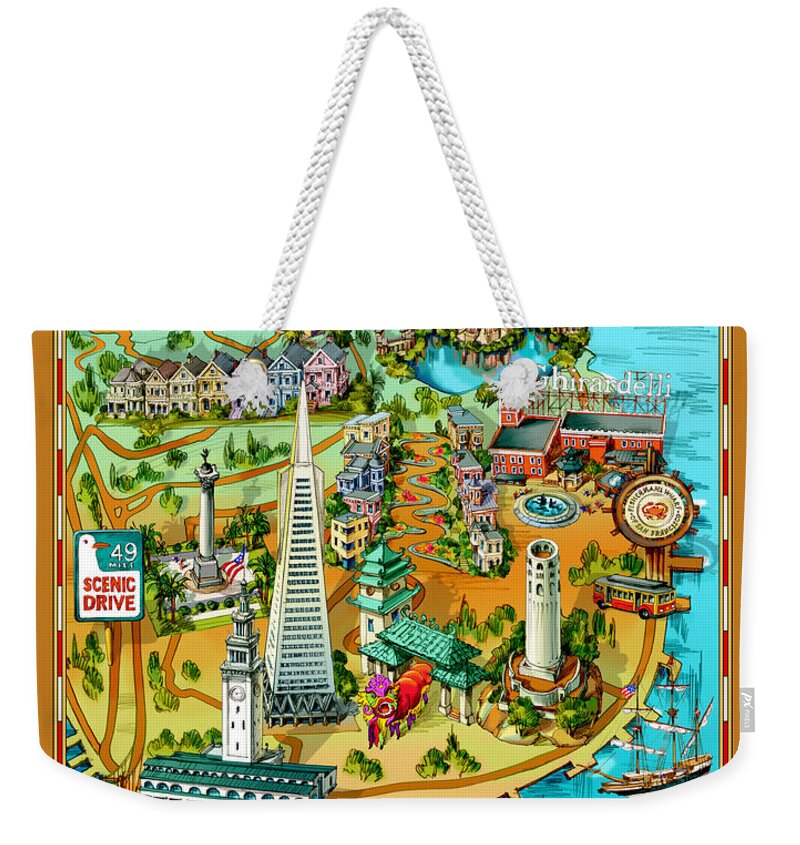 San Francisco Weekender Tote Bag featuring the painting San Francisco Illustrated Map by Maria Rabinky