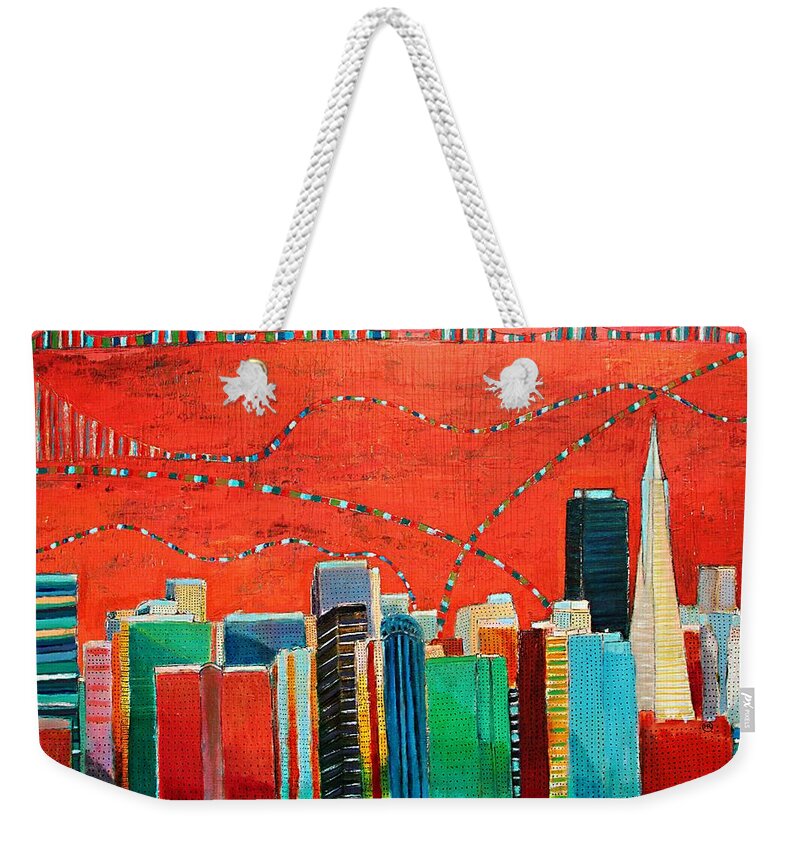 Skyline Weekender Tote Bag featuring the painting San Francisco skyline by Habib Ayat