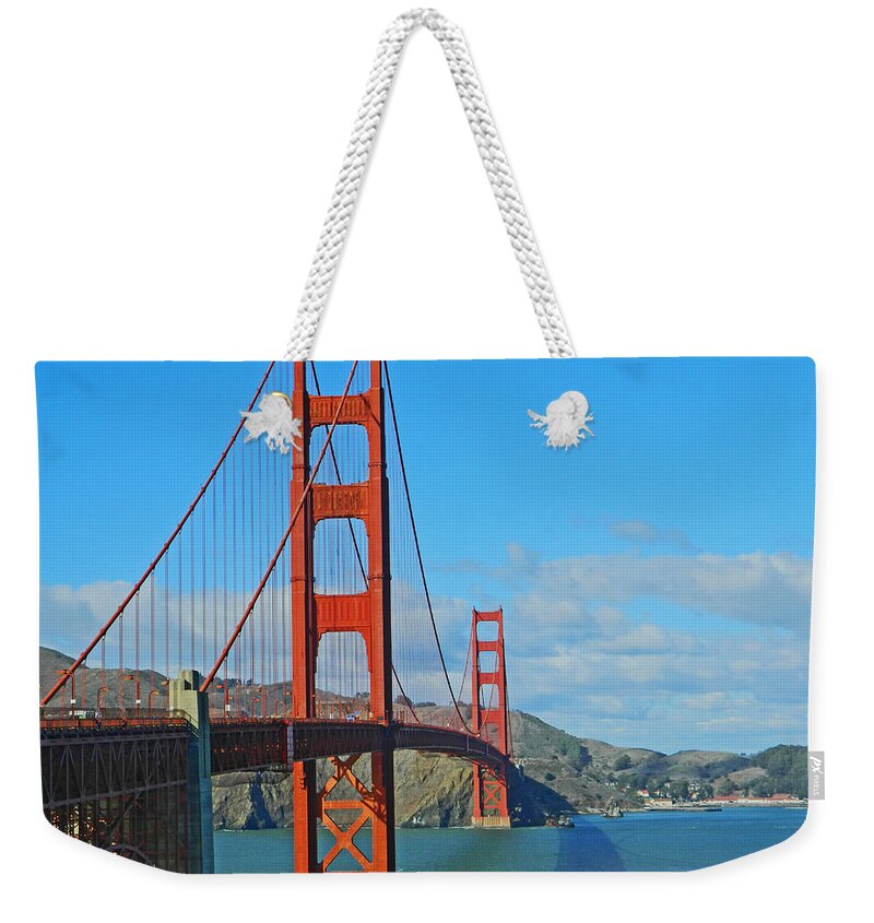 Bridges Weekender Tote Bag featuring the photograph San Francisco's Golden Gate Bridge by Emmy Marie Vickers