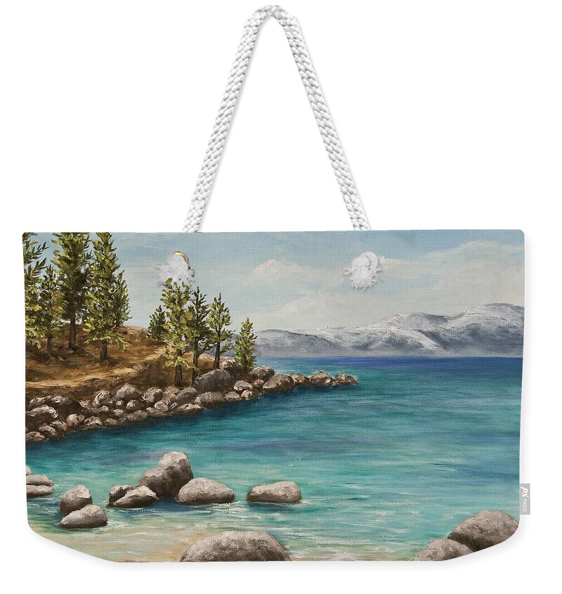 Landscape Weekender Tote Bag featuring the painting Sand Harbor Lake Tahoe by Darice Machel McGuire