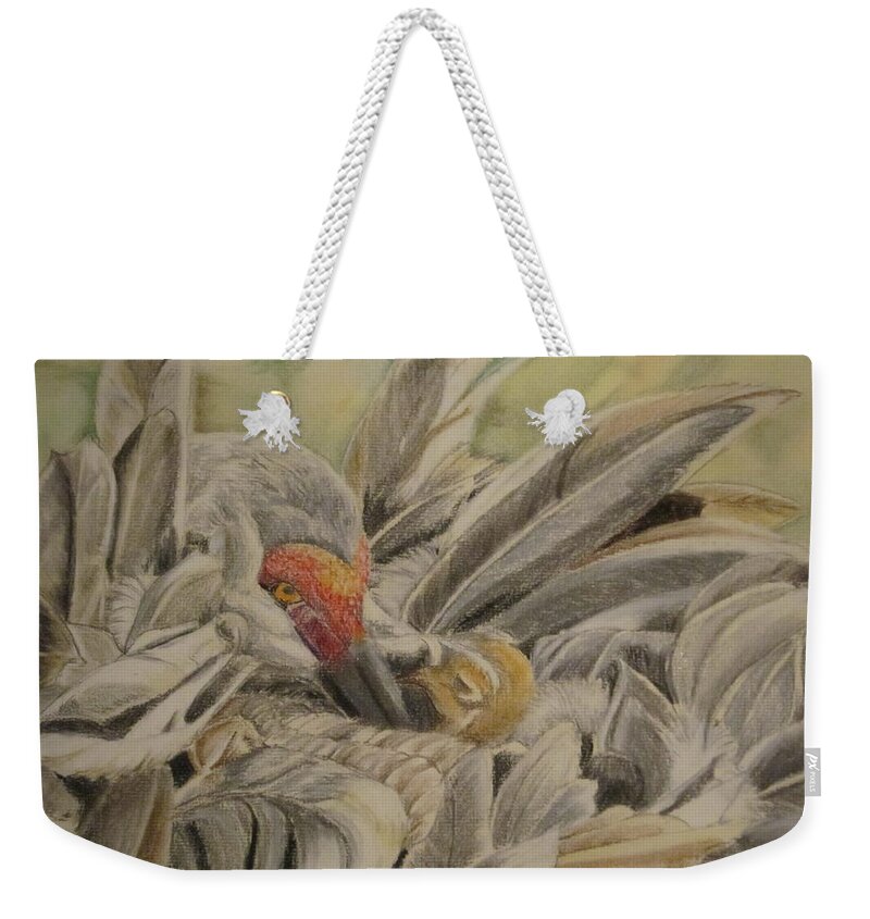 Crane Weekender Tote Bag featuring the painting Sandhill crane and chick by Teresa Smith