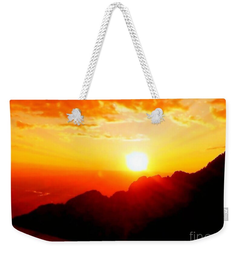 Sandia Mountains Weekender Tote Bag featuring the photograph Sandia Sunset by Michelle Stradford