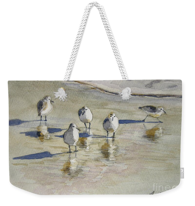 Bird Watercolor Paintings Weekender Tote Bag featuring the painting Sandpipers 2 watercolor 5-13-12 julianne felton by Julianne Felton