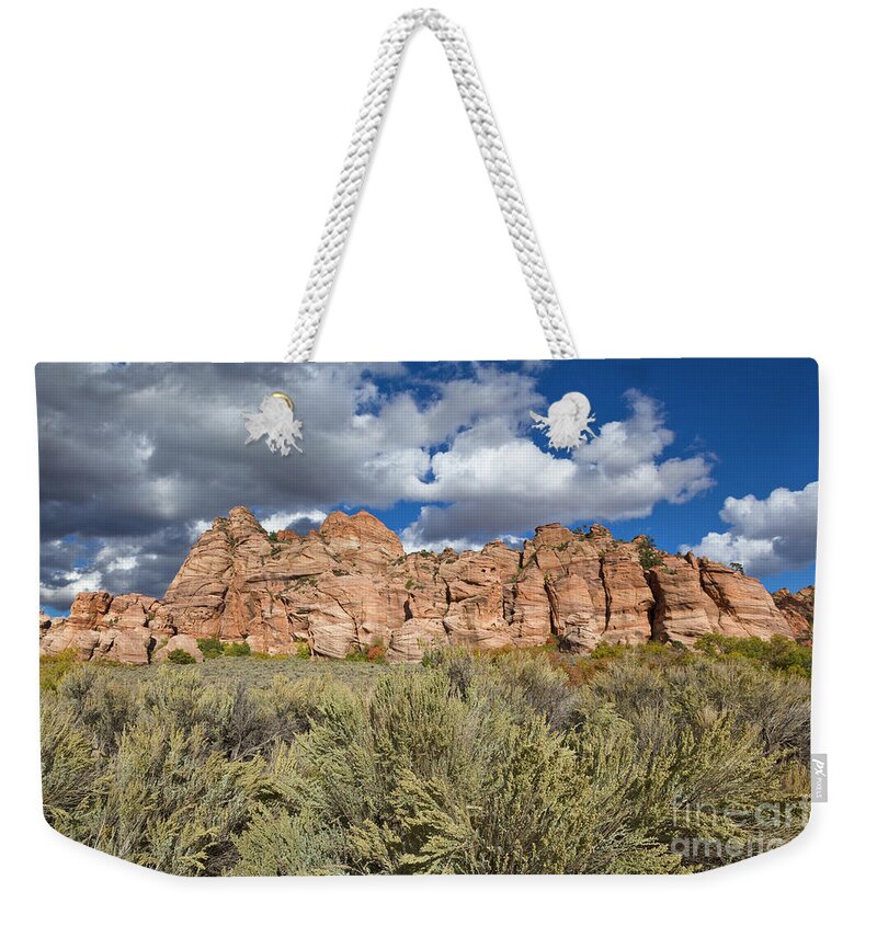 00559152 Weekender Tote Bag featuring the photograph Sandstone And Clouds in Zion Natl Park Utah by Yva Momatiuk John Eastcott