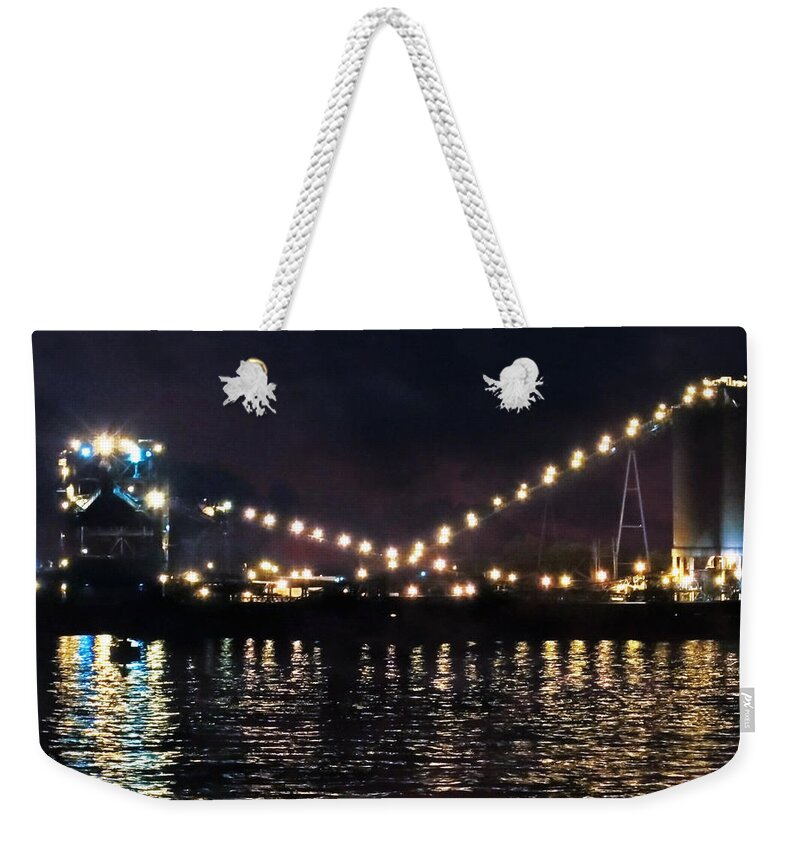Coal Dock Weekender Tote Bag featuring the photograph Sandusky Coal Dock at Night by Shawna Rowe