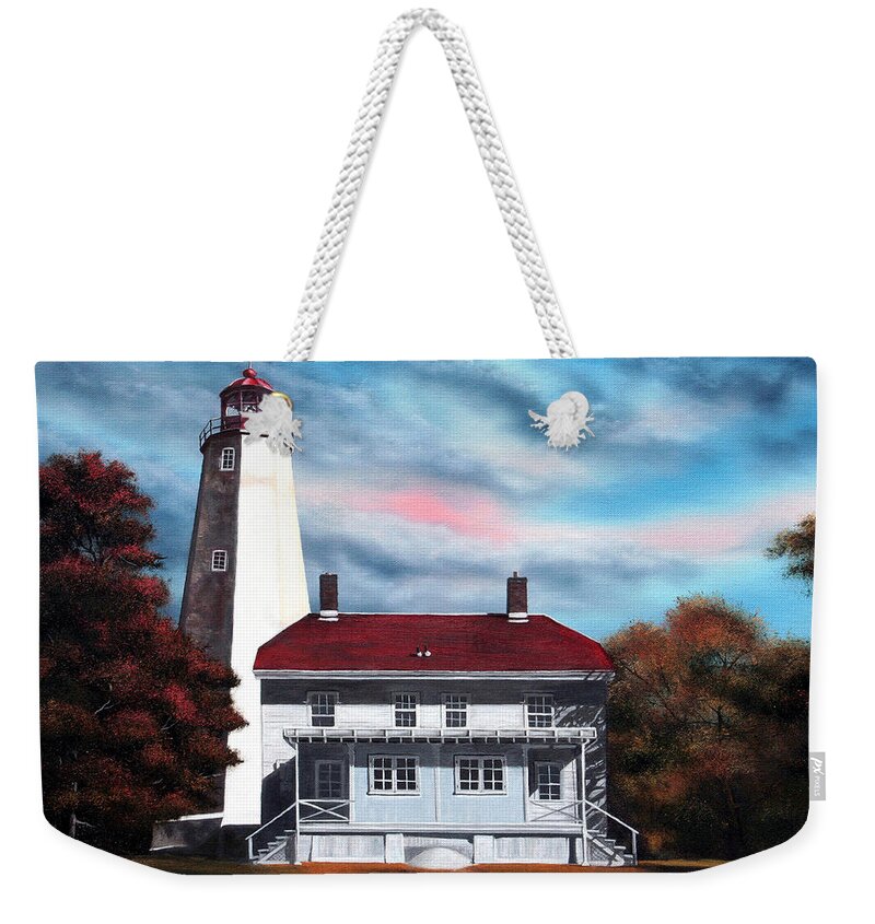 Lighthouse Weekender Tote Bag featuring the painting Sandy Hook Lighthouse by Daniel Carvalho