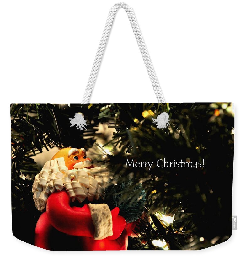 Merry Weekender Tote Bag featuring the photograph Santa 30952 2 by Jerry Sodorff