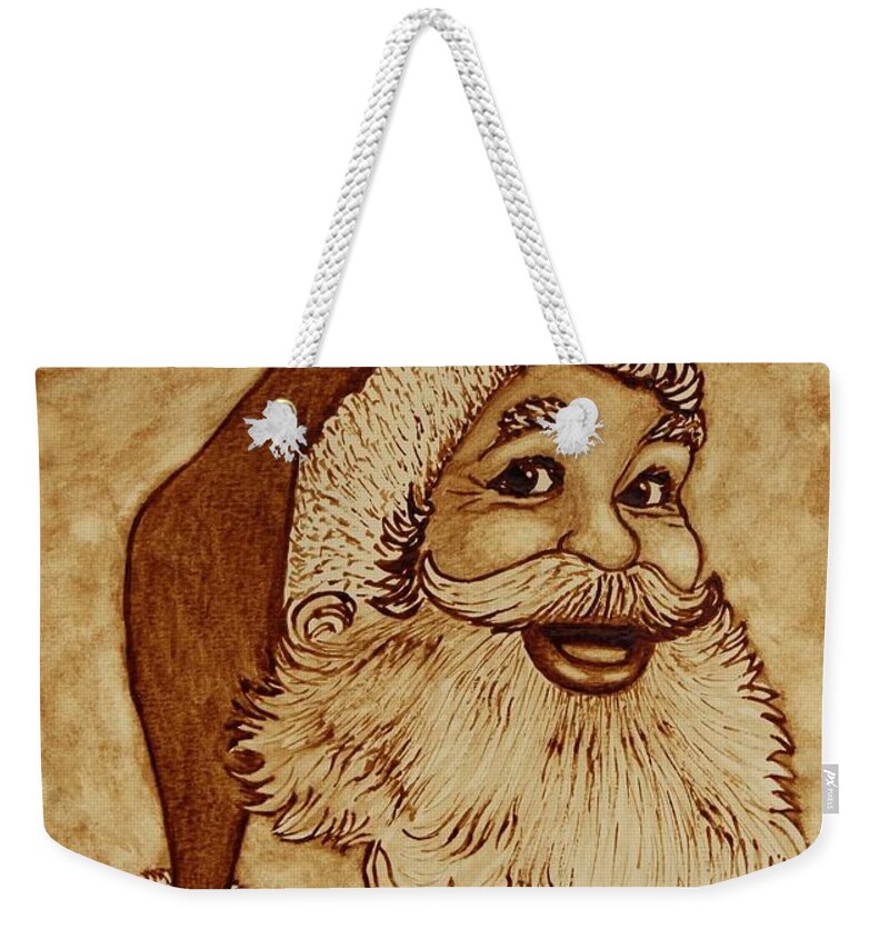 Santa Coffee Art Weekender Tote Bag featuring the painting Santa Claus Joyful Face by Georgeta Blanaru