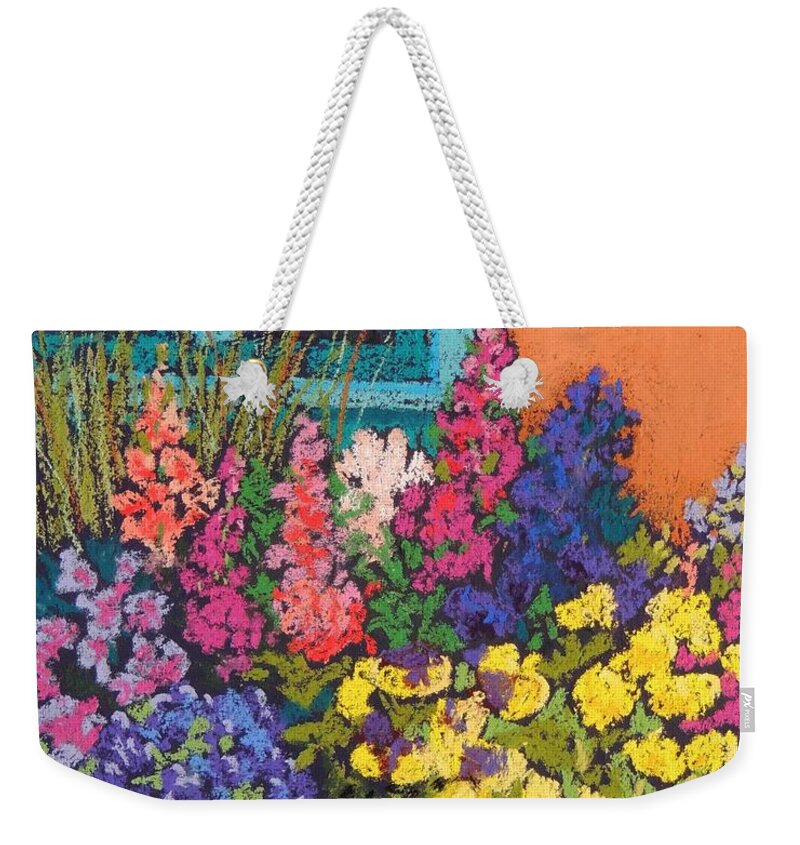 Southwest Landscape Weekender Tote Bag featuring the pastel Santa Fe Flowers by Candy Mayer
