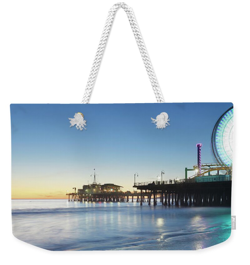 Water's Edge Weekender Tote Bag featuring the photograph Santa Monica Pier by S. Greg Panosian