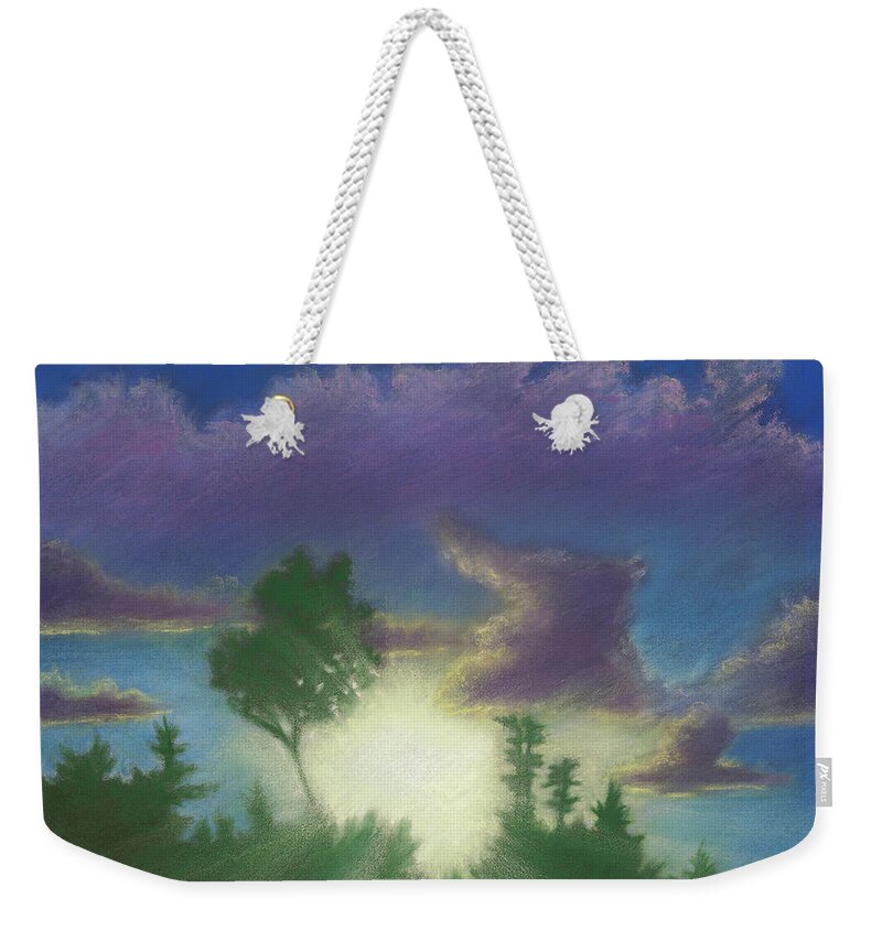 Santee Weekender Tote Bag featuring the pastel Santee Sunset 02 by Michael Heikkinen