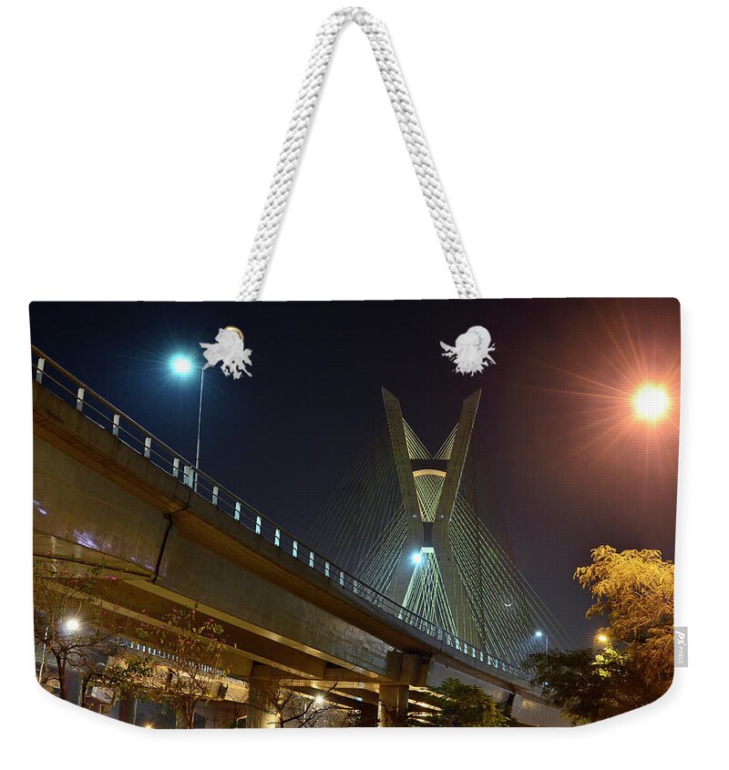 Tranquility Weekender Tote Bag featuring the photograph Sao Paulo - Famous Cable-stayed Bridge by Carlos Alkmin