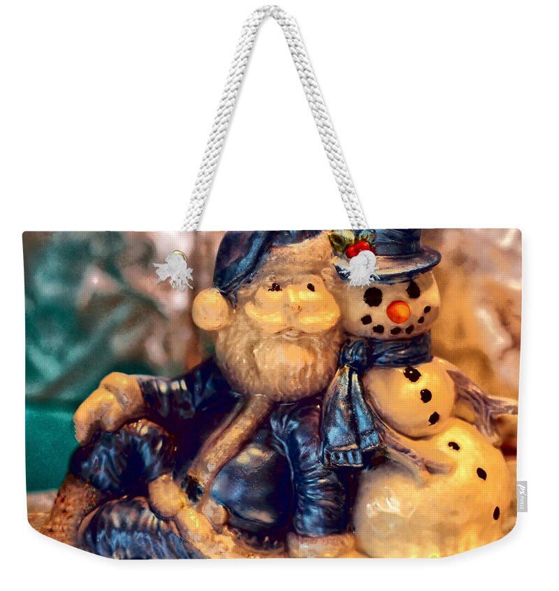 Xmas Weekender Tote Bag featuring the photograph Sapphire Santa and Mr. Snowman by William Rockwell