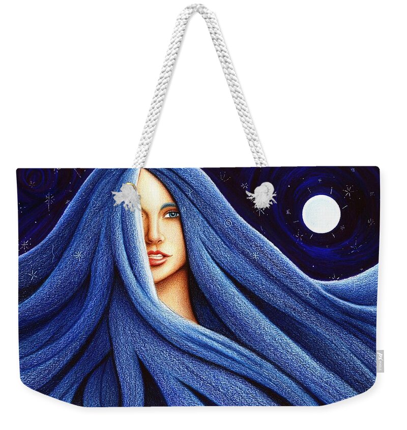 Blue Weekender Tote Bag featuring the drawing Sapphyre by Danielle R T Haney