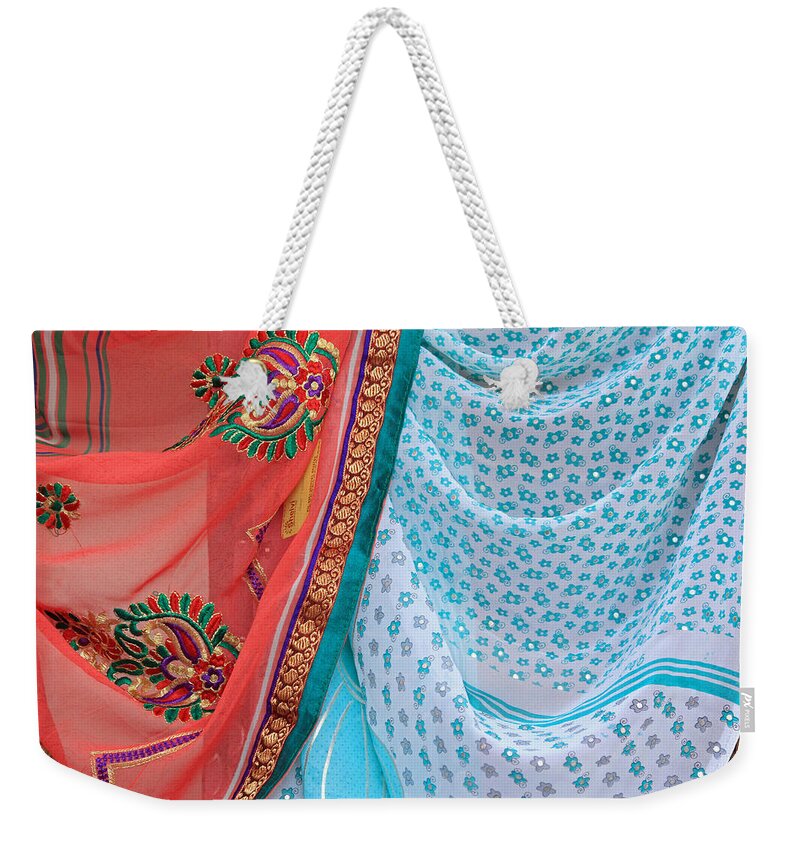Mumbai Weekender Tote Bag featuring the photograph Saree In the Market by E Faithe Lester