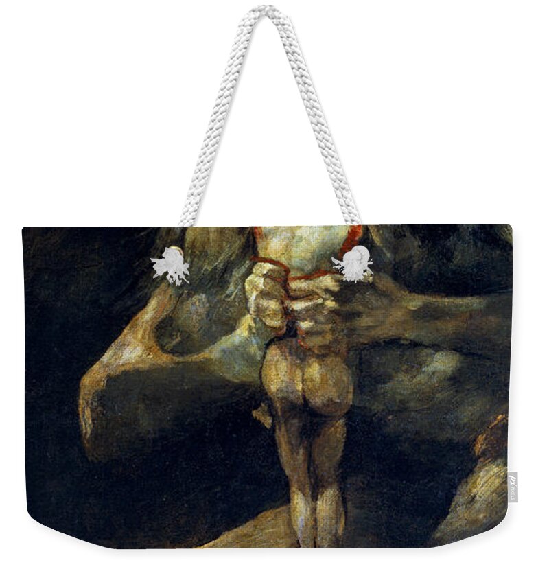 Saturn Devouring His Son Weekender Tote Bag featuring the painting Saturn Devouring His Son by Francisco Goya