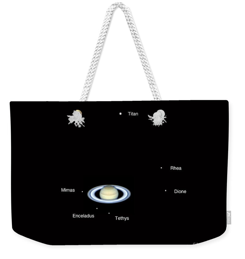 Titan Weekender Tote Bag featuring the photograph Saturnian Moon System by John Chumack