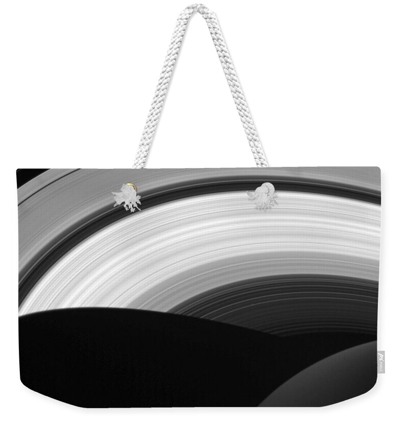 Science Weekender Tote Bag featuring the photograph Saturns Rings And Prometheus by Science Source