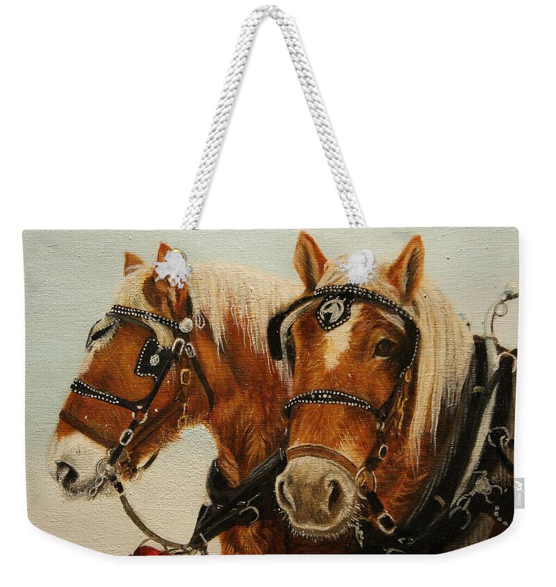 Team Weekender Tote Bag featuring the painting Say What? by Tammy Taylor