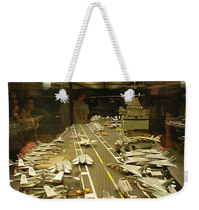 Navy Weekender Tote Bag featuring the photograph Scale Model Aircraft Carrier by Kenny Glover