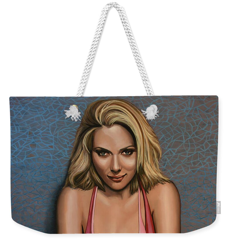 Scarlett Johansson Weekender Tote Bag featuring the painting Scarlett Johansson by Paul Meijering