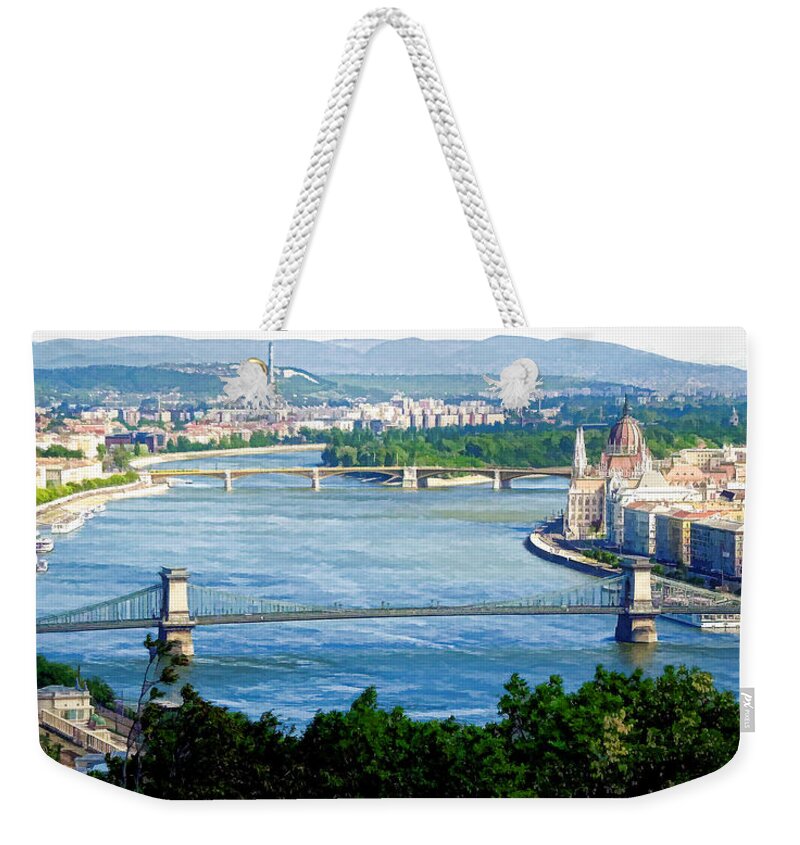 Hungary Weekender Tote Bag featuring the photograph Scenic View Blue Danube by Caroline Stella