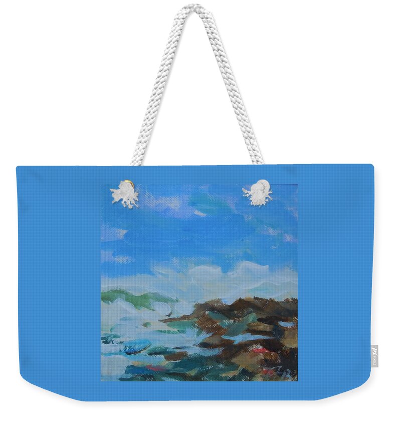Seascape Weekender Tote Bag featuring the painting Schoodic Waves I by Francine Frank