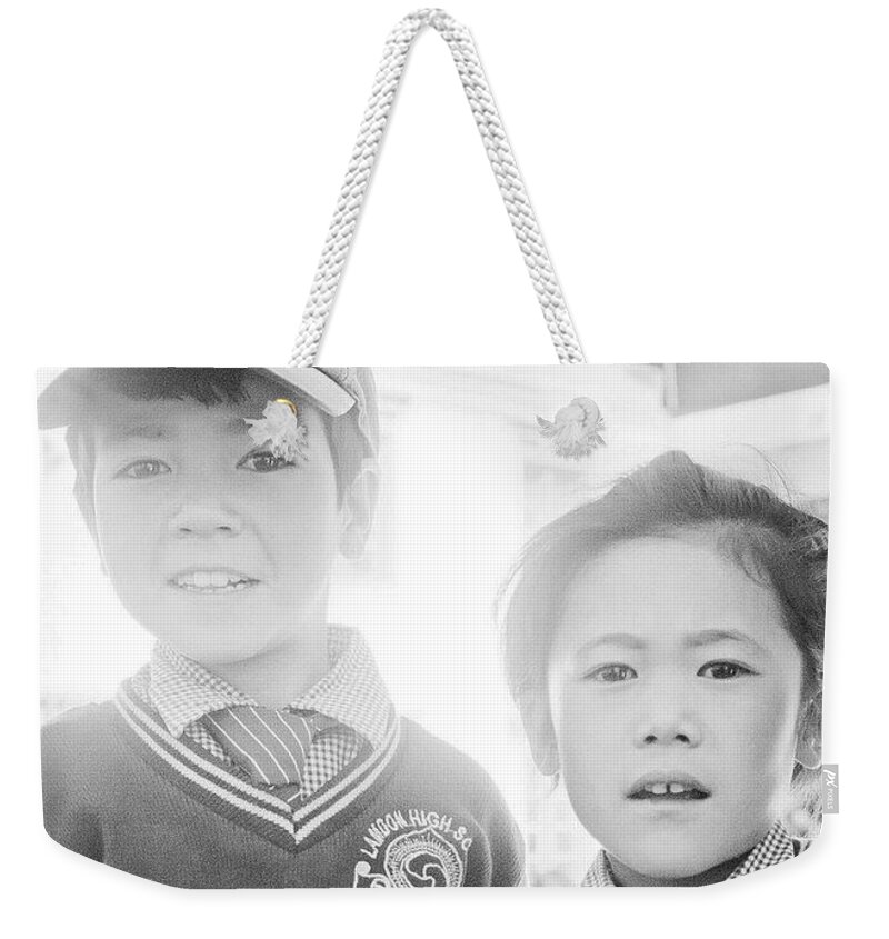  Weekender Tote Bag featuring the photograph School Kids In Zanskar by Aleck Cartwright