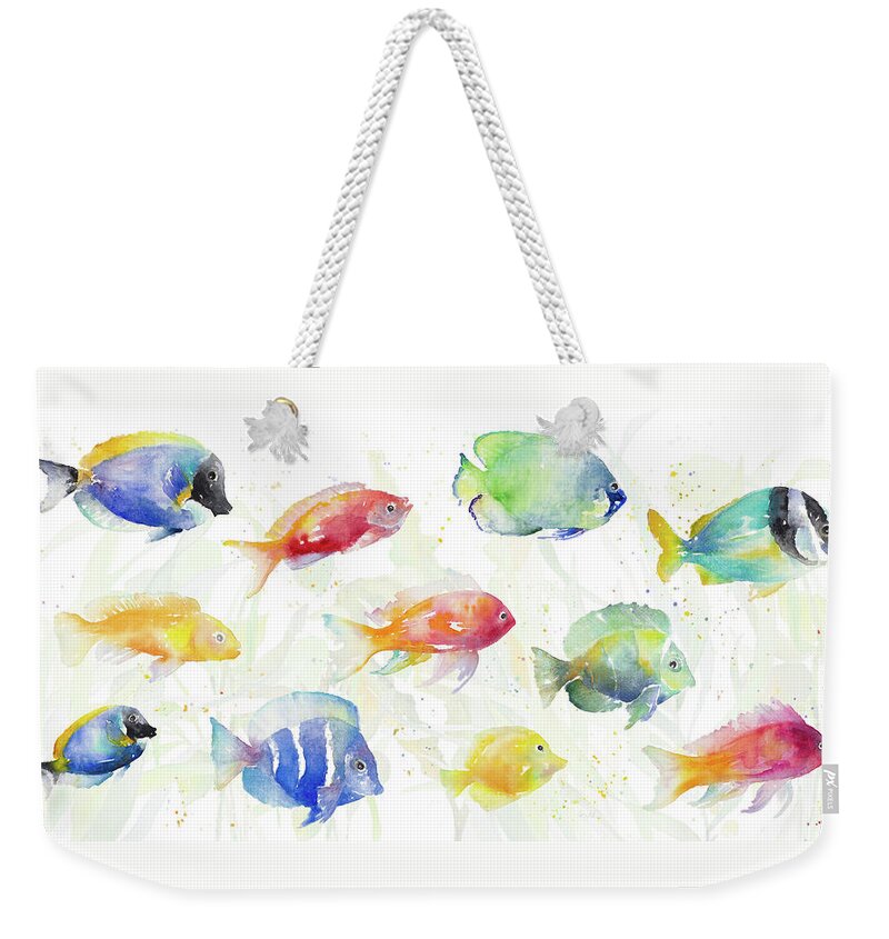 School Weekender Tote Bag featuring the painting School Of Tropical Fish by Lanie Loreth