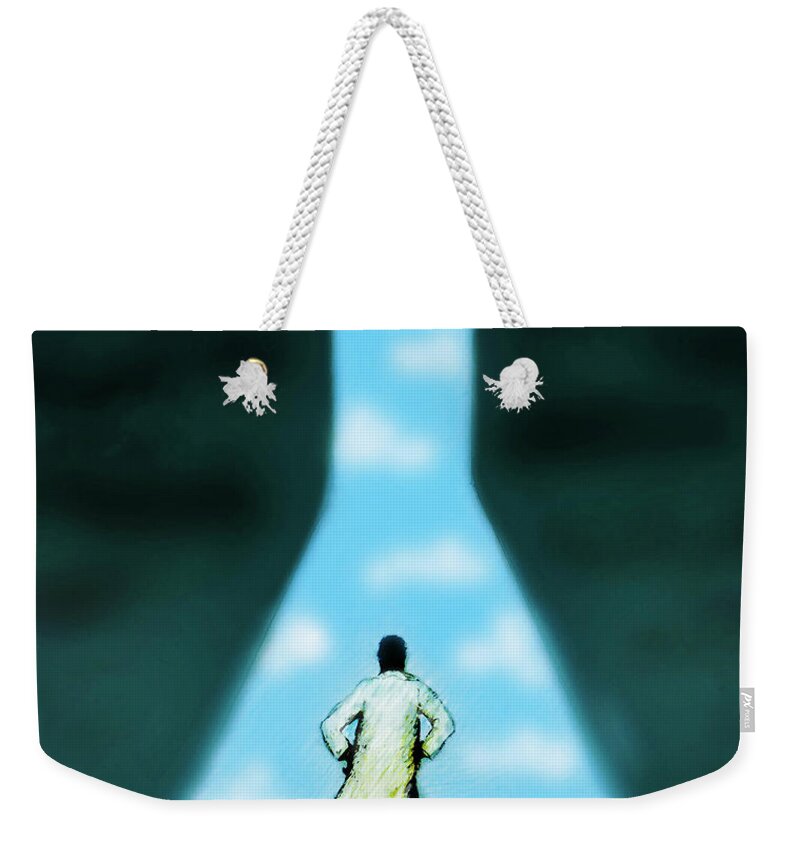 Adult Weekender Tote Bag featuring the photograph Scientist Looking At Large Conical by Ikon Ikon Images