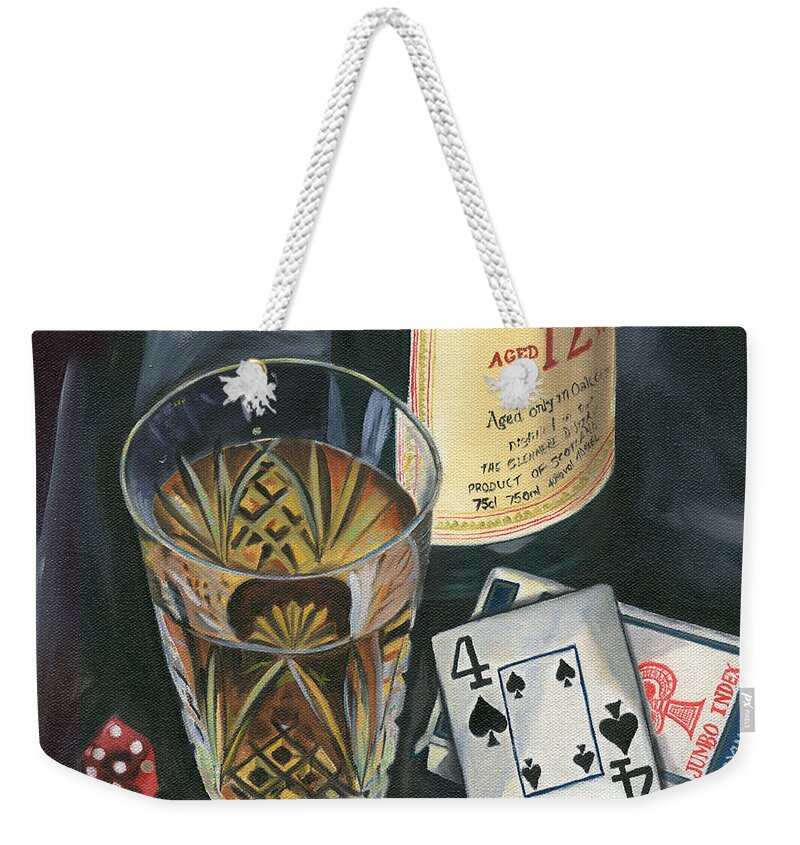 Scotch Weekender Tote Bag featuring the painting Scotch and Cigars 2 by Debbie DeWitt