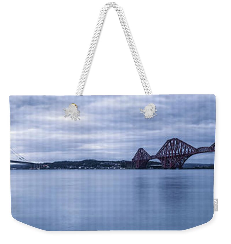 Panoramic Weekender Tote Bag featuring the photograph Scotland, Edinburgh, Forth Bridges by Jason Friend Photography Ltd